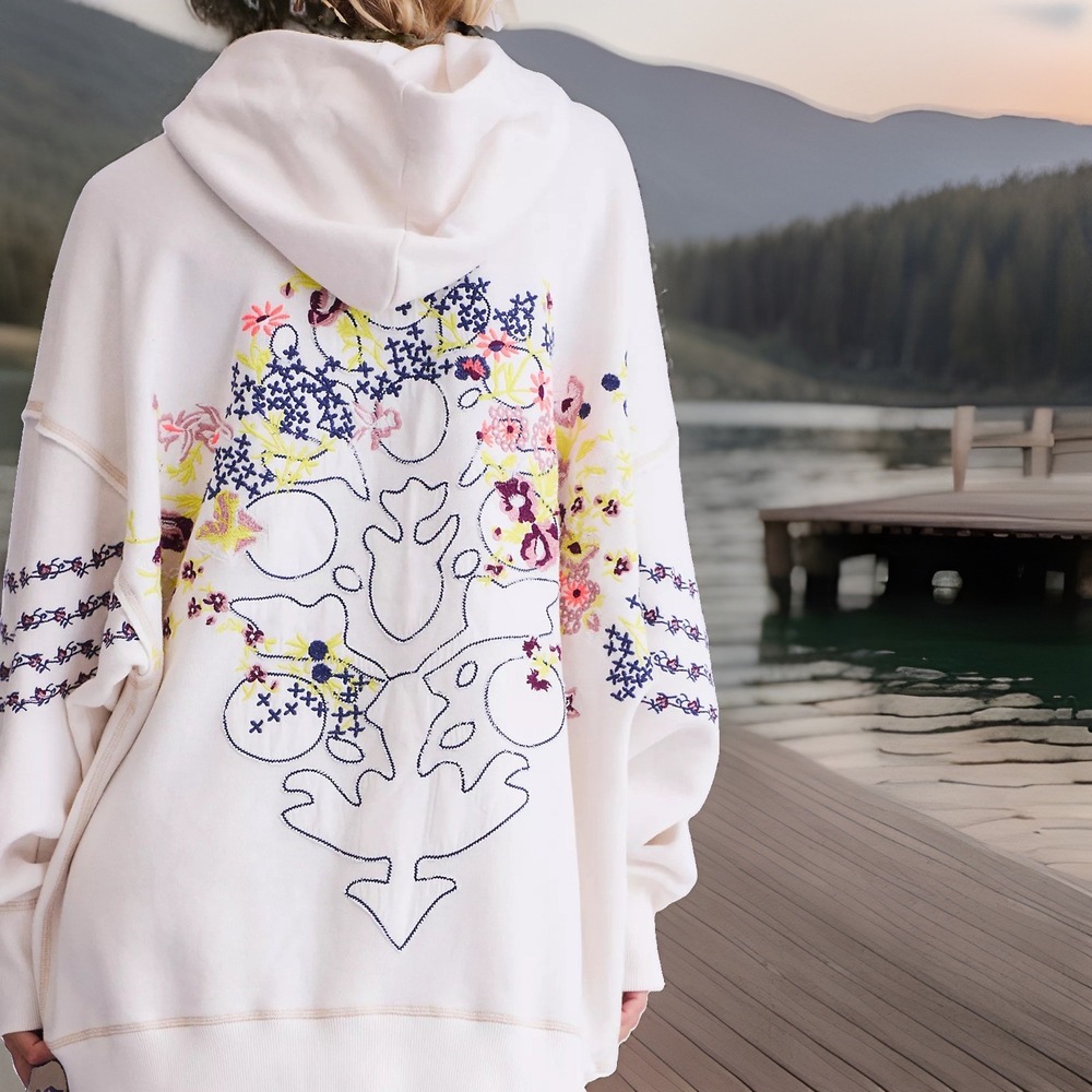 NWT Free People Movement At My Best Buti Logo Embroidered Oversized Hoodie Small